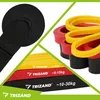 A collage showing different parts of resistance bands and a door anchor. Produktbild-Vorschau