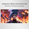 A marketing image showing a character from a video game with a dashed box indicating a scaling down from 100% to 85%. Produktbild-Vorschau