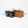 Two square planters and a rectangular wooden planter box with dimensions indicated by numbers. Anteprima dell’immagine prodotto