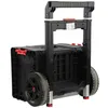 A black rolling tool chest with red accents and silver legs, shown from a slightly angled front view against a white background. Voir les images du produit