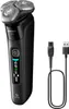 A black electric shaver and its charging cable are displayed against a white background. Náhled obrázku produktu