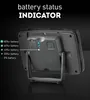 The back of a black LED work light is shown, with a diagram explaining the battery status indicator. Anteprima dell’immagine prodotto