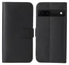 A black flip-style phone case for a Google Pixel 6a is shown open, displaying the phone and the inside of the case. Produktbild-Vorschau