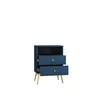A blue nightstand with two drawers and gold legs, shown against a white background. Podgląd zdjęcia produktu