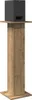 A black speaker sits on a wooden stand. Produktbild-Vorschau