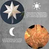 A collage showing a decorative star lamp in different lighting conditions and with descriptive text. Produktbild-Vorschau