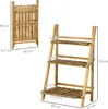 A wooden plant stand shown in two configurations: folded and unfolded, with dimensions indicated by measurement lines and text. Produktbild-Vorschau