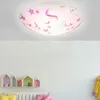 A pink ceiling light with unicorn and star patterns is shown against a white wall. Produktbild-Vorschau