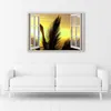 Leinwandbild fenster - palmen 60x40 cm Feeby gelb wandbild Produktbild-Vorschau 2