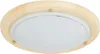 A flush mount ceiling light with a wooden frame and a frosted glass diffuser. Produktbild-Vorschau