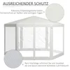 A white hexagonal gazebo with transparent sides and a close-up of the fabric texture. Produktbild-Vorschau