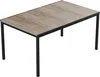 A rectangular table with a wood-grain pattern top and black metal legs, shown from a slightly elevated angle against a white background. Anteprima dell’immagine prodotto