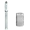 A white Microplane grater is shown next to a close-up of its grating surface. Anteprima dell’immagine prodotto
