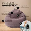 A beanbag chair with feature callouts and a small inset image of a washing machine. Voir les images du produit