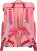 The back of a pink backpack with straps and buckles. Voir les images du produit