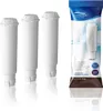 Three white water filter cartridges are arranged in a row on the left, and a packaged water filter cartridge is on the right. Produktbild-Vorschau