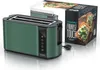A green toaster and its packaging are displayed on a white background. Anteprima dell’immagine prodotto
