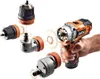 A hand holding a cordless drill with various attachments shown as exploded views. Náhľad obrázku produktu