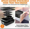 A set of stackable baking pans is shown in a drawer and also disassembled to show the different pieces. Produktbild-Vorschau