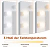 Three panels showing different light color temperatures with text describing them. Voir les images du produit