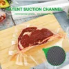A raw steak vacuum-sealed on a wooden cutting board, with marketing text overlayed. Produktbild-Vorschau