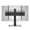 A black TV stand with a transparent TV screen mounted on it, shown from the back. Voir les images du produit