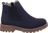 A side view of a navy blue Chelsea boot with a brown sole. Produktbild-Vorschau