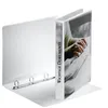 A white presentation ring binder with a printed image of hands typing on a keyboard on its spine. Voir les images du produit