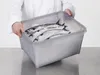 A person in a white lab coat is holding a clear plastic container filled with ice and several fish. Produktbild-Vorschau