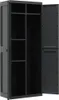 An open, dark gray storage cabinet with shelves. Produktbild-Vorschau