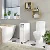 A bathroom scene featuring a toilet, a narrow storage cabinet, and a bathtub. Náhled obrázku produktu