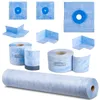 A collage of various waterproofing products for construction, including corner pieces, seals, and rolls of tape. Produktbild-Vorschau