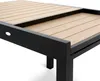 A close-up view of a modern outdoor table with a slatted top and black frame. Produktbild-Vorschau
