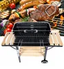 A charcoal grill with food cooking on it, and the grill itself shown in detail. Produktbild-Vorschau