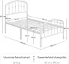A diagram of a white metal bed frame with dimensions and specifications. Produktbild-Vorschau
