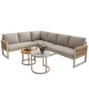 A sectional outdoor sofa set with two coffee tables, displayed on a white background. Voir les images du produit