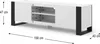 A white and black lowboard TV stand with dimensions indicated. Podgląd zdjęcia produktu