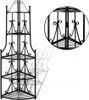 A black metal corner shelf unit with four tiers is shown against a white background, with a close-up inset of the top shelf. Náhled obrázku produktu