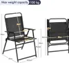 A diagram showing the dimensions of a folded and unfolded black camping chair. Produktbild-Vorschau