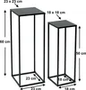 Two black metal plant stands of different heights are shown side-by-side with dimensions indicated. Produktbild-Vorschau