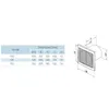 A table showing dimensions and a diagram of an axial fan. Produktbild-Vorschau
