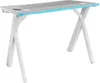 A white gaming desk with blue LED lighting. Produktbild-Vorschau
