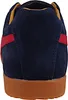The back view of a blue sneaker with red stripes and a brown sole. Anteprima dell’immagine prodotto