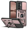 A rose gold and black phone case with a ring stand and camera cover, shown from multiple angles. Produktbild-Vorschau
