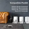 A living room scene with a sofa, decorative bottles, and robot vacuum cleaner docking stations. Produktbild-Vorschau