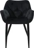 A black velvet dining chair with tufted upholstery and black legs, shown from the front on a white background. Produktbild-Vorschau