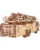 A wooden model of a fire truck with a ladder, shown from a side-angle. Produktbild-Vorschau