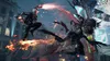 A video game character in mid-air fighting a large monster in a city at night. Podgląd zdjęcia produktu