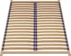A wooden bed frame with slats and blue connectors, shown from a slightly elevated angle against a white background. Podgląd zdjęcia produktu