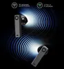 Two black translation earbuds are shown against a dark background with blue concentric circles emanating from them, suggesting sound waves or translation signals. Text overlays describe language capabilities. Produktbild-Vorschau